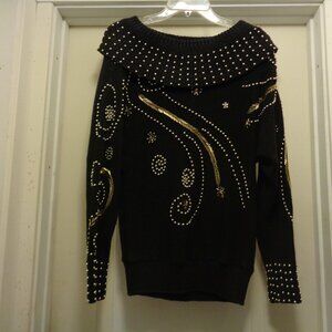 Vintage STEAMPUNK STUDS & BEADS Beaded Knit Sweater By Victoria Harbour  M